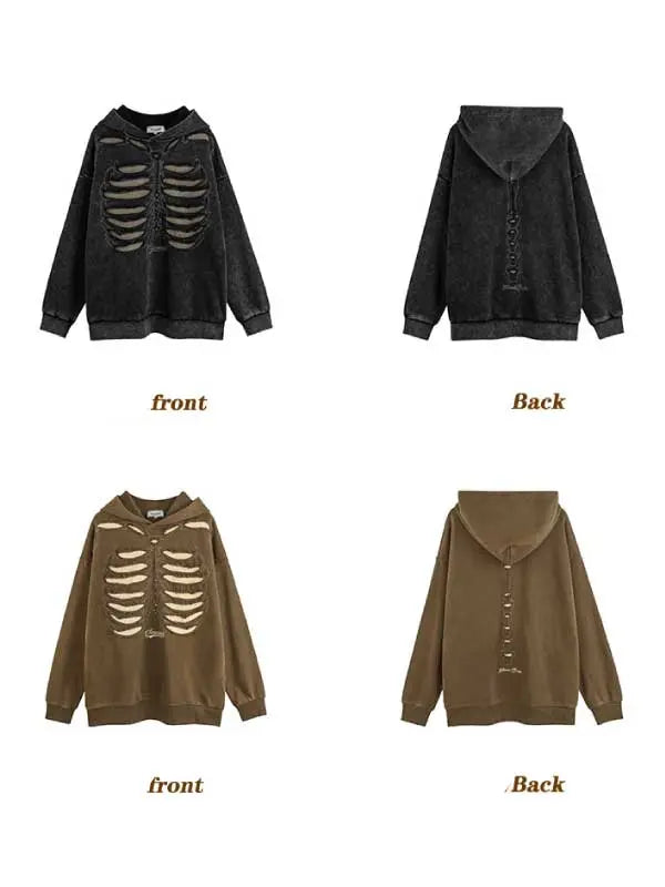 Men's Loose Fit Skull Print Hooded Sweatshirt