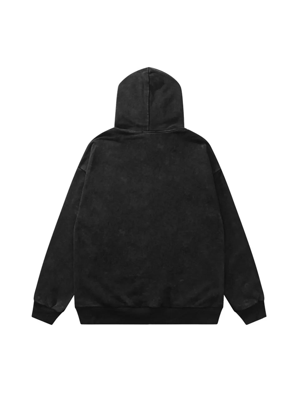 Vintage Star Print Front Zipper Hooded Sweatshirt Sports Men Casual Streetwear