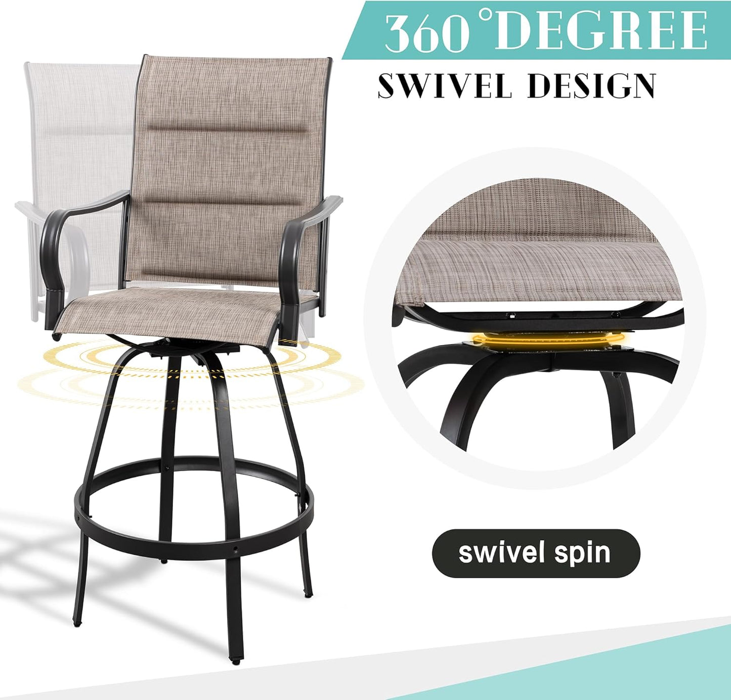 2 Piece Outdoor Patio Swivel Bar Chairs