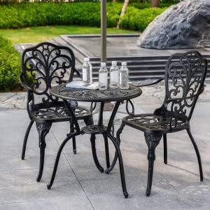 Patio Bistro Set 3 Piece Outdoor Cast Aluminum Outdoor Bistro Table