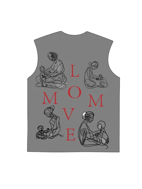 230g Cotton Love Mom Back Printed Wash Old Sleeveless T-shirt for Mom
