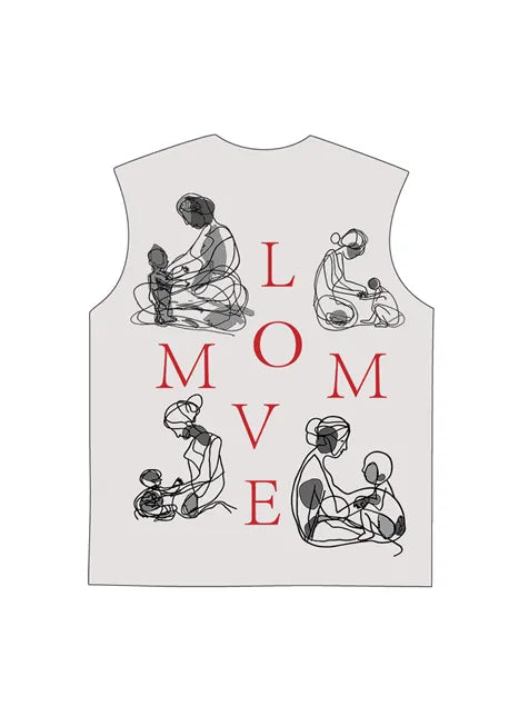 230g Cotton Love Mom Back Printed Wash Old Sleeveless T-shirt for Mom