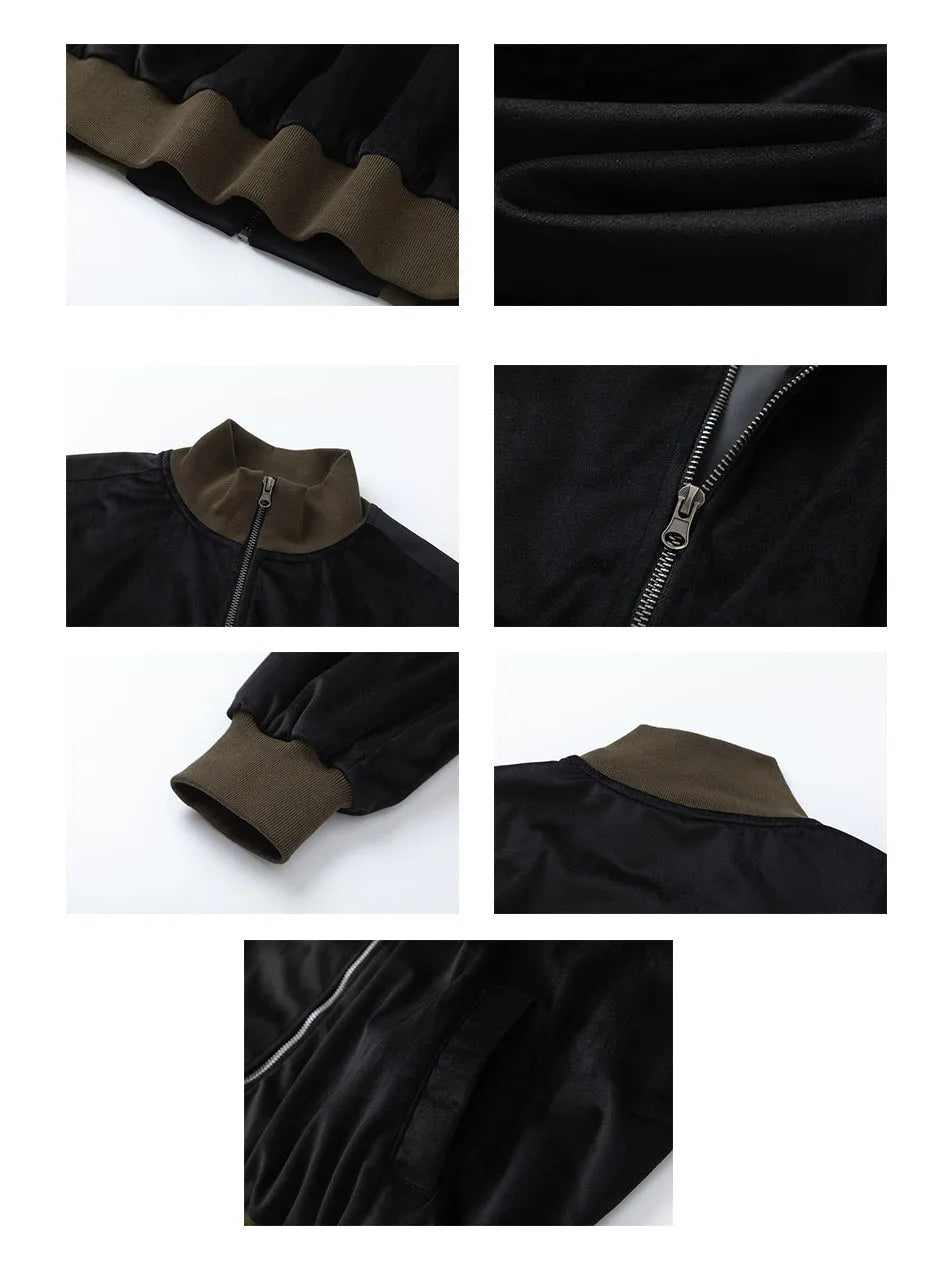 Color Contrast Zipper Stand-up Collar Jacket for Men