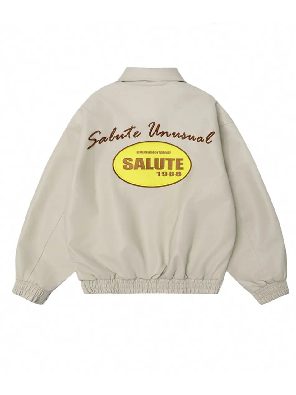 Men's Letter Embroidery Polo PU Leather Jacket