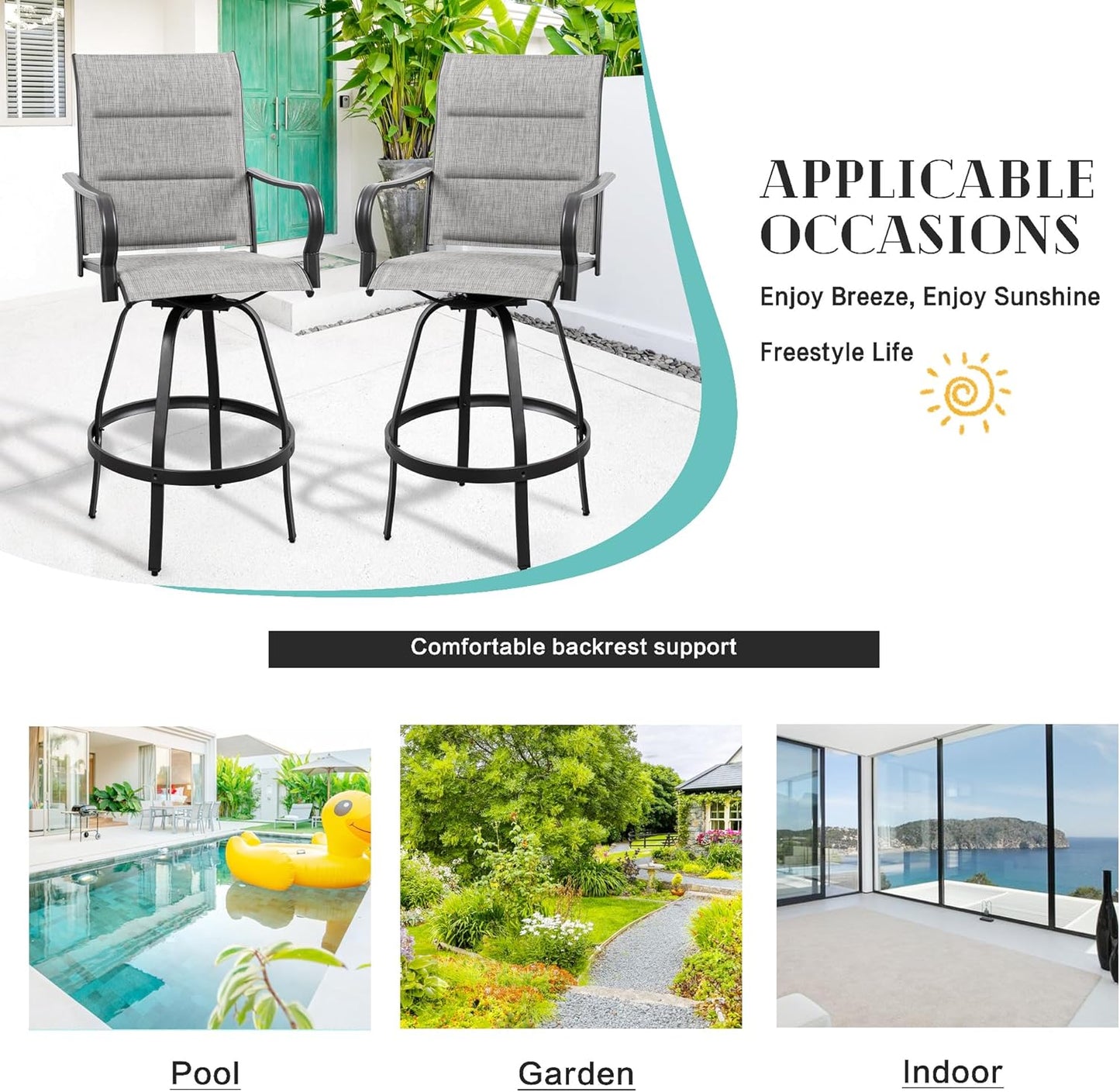 2 Piece Outdoor Patio Swivel Bar Chairs