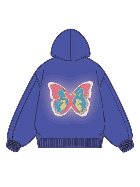 320g Back Colorful Butterfly Printed Cotton Hoodie