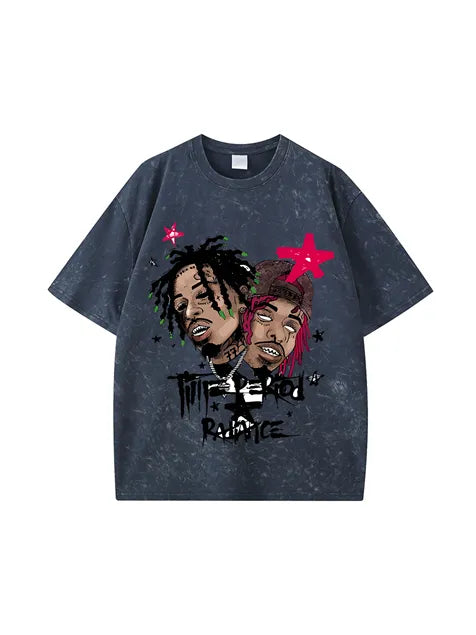 270g Cotton Cartoon Hip-hop Rap God Wash T-shirt