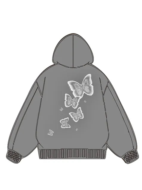 360g Silver Future Butterflies Printed Wash Old Cotton Hoodie