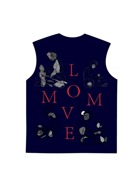 230g Cotton Love Mom Back Printed Wash Old Sleeveless T-shirt for Mom
