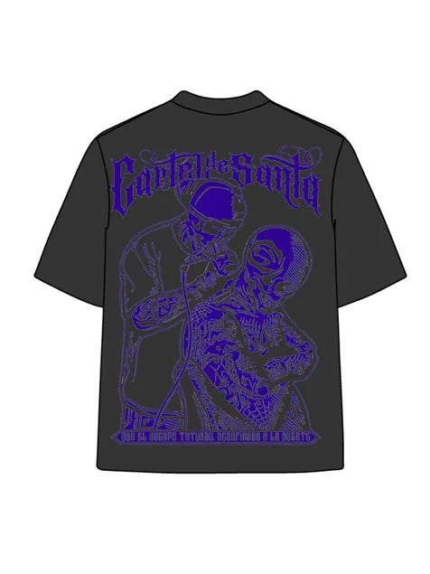 270g Bone Purple Back Santa Printed Cotton Printed Wash Old T-shirt
