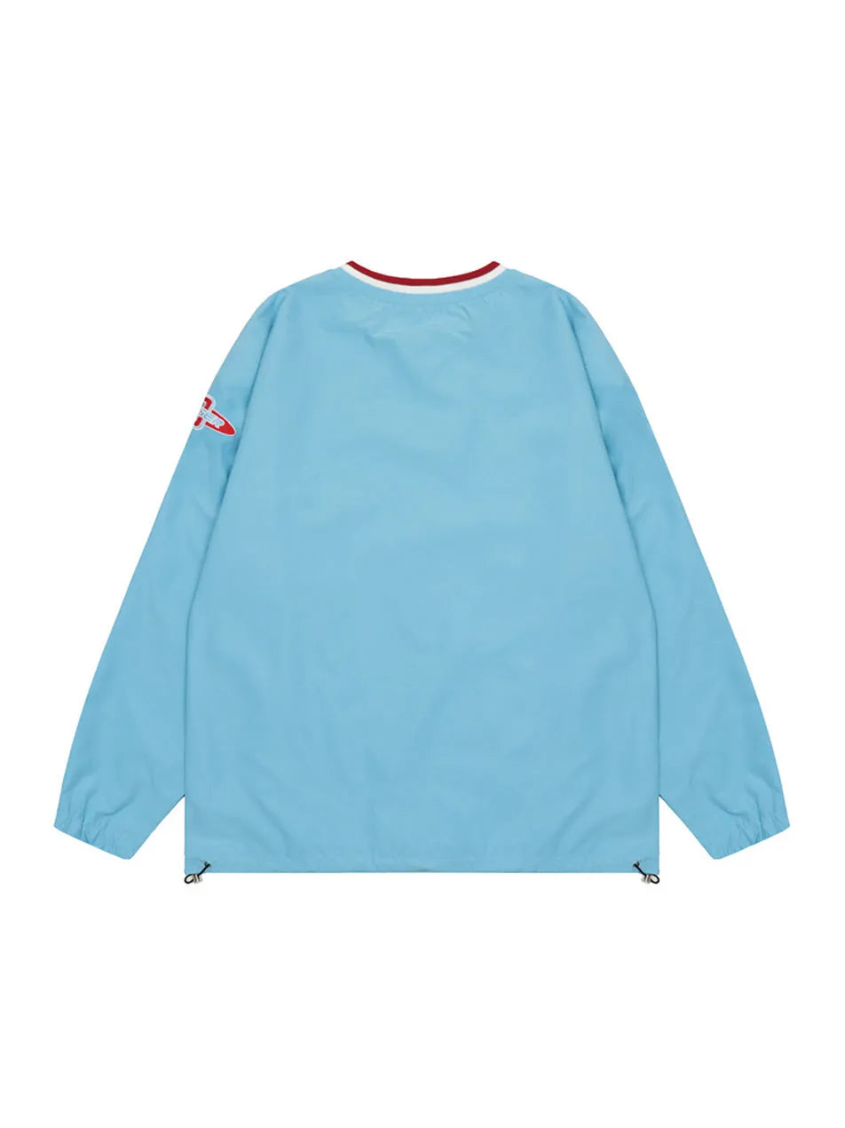 Letter Embroidered V-neck Baseball Sweatshirt for Women