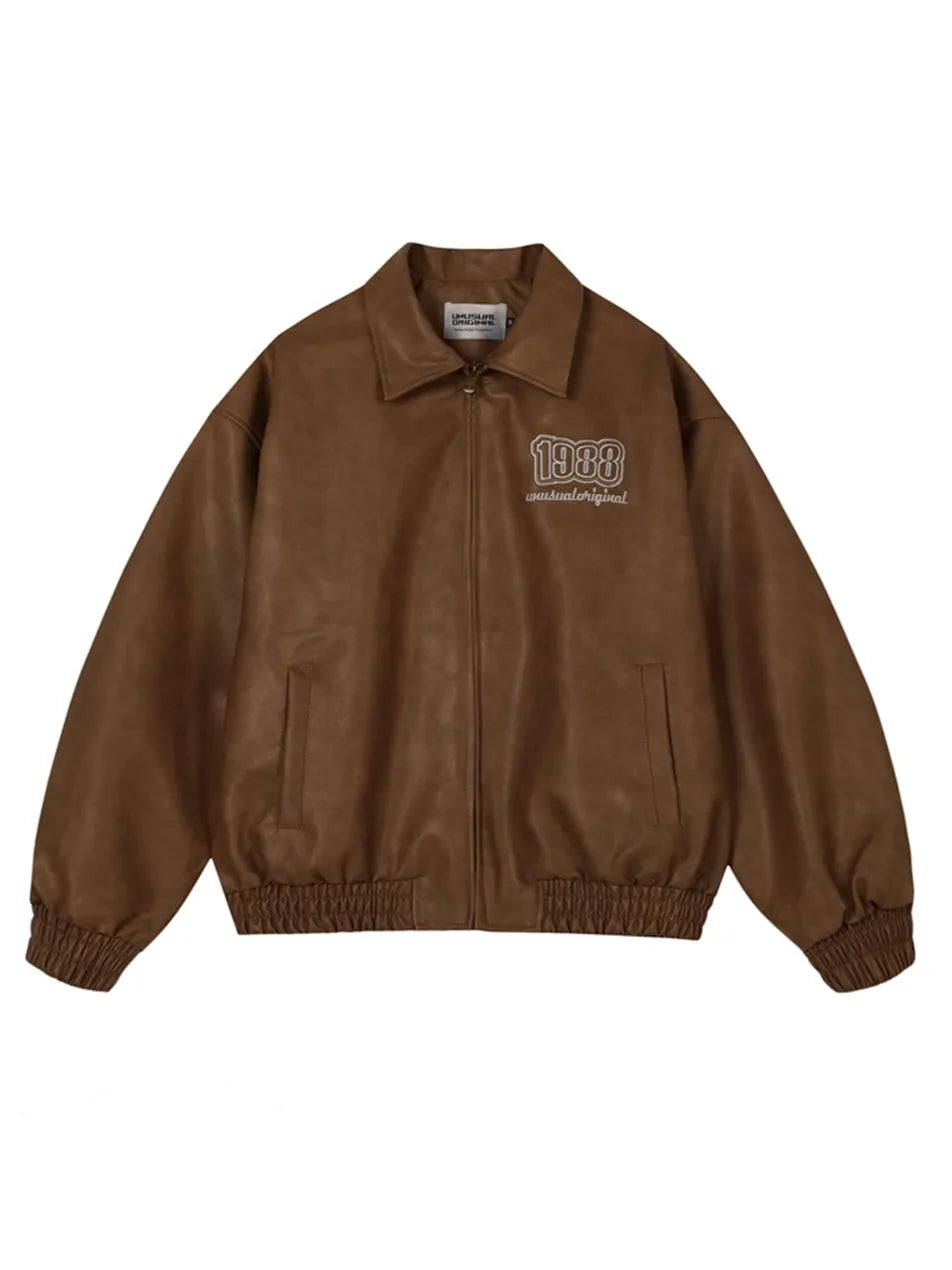 1988 Letter Number PU Leather Jacket for Women