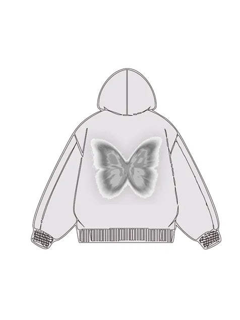 320g Silver Future Butterfly Printed Cotton Hoodie