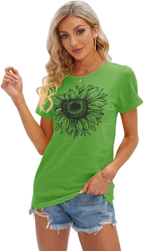 Women's T Shirts Short Sleeve Tees Sunflower Graphic Loose Summer Tops