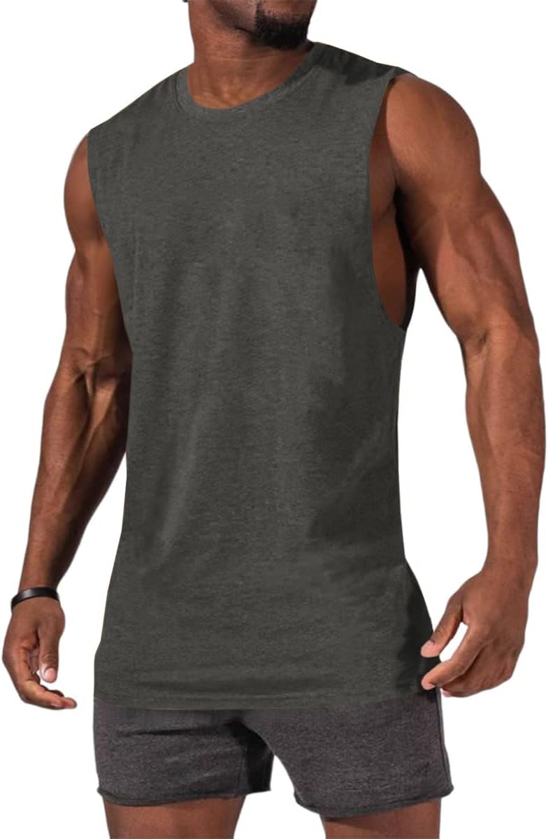 Men's Sleeveless Tank Tops Crewneck Solid Loose Fit Shirt