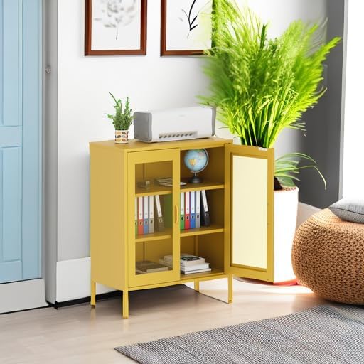 2 Door Storage Sideboard Metal Storage Cabinet with 2 Adjustable Shelf