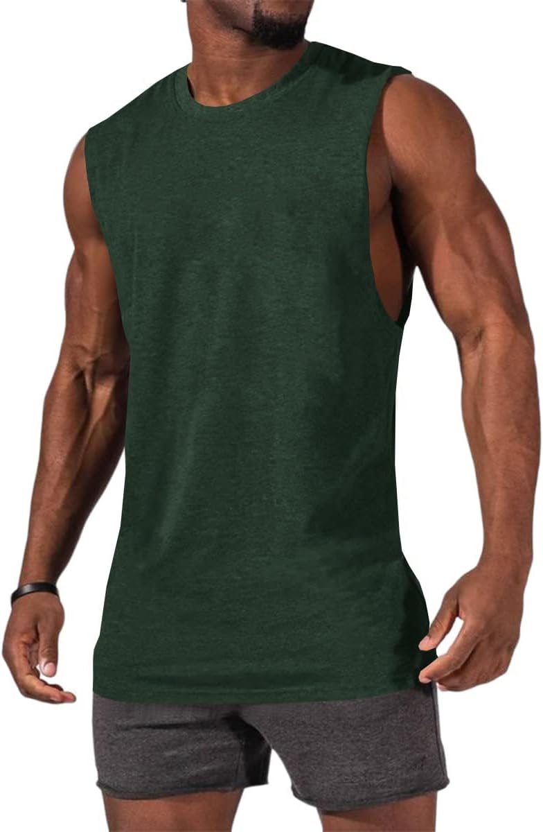 Men's Sleeveless Tank Tops Crewneck Solid Loose Fit Shirt