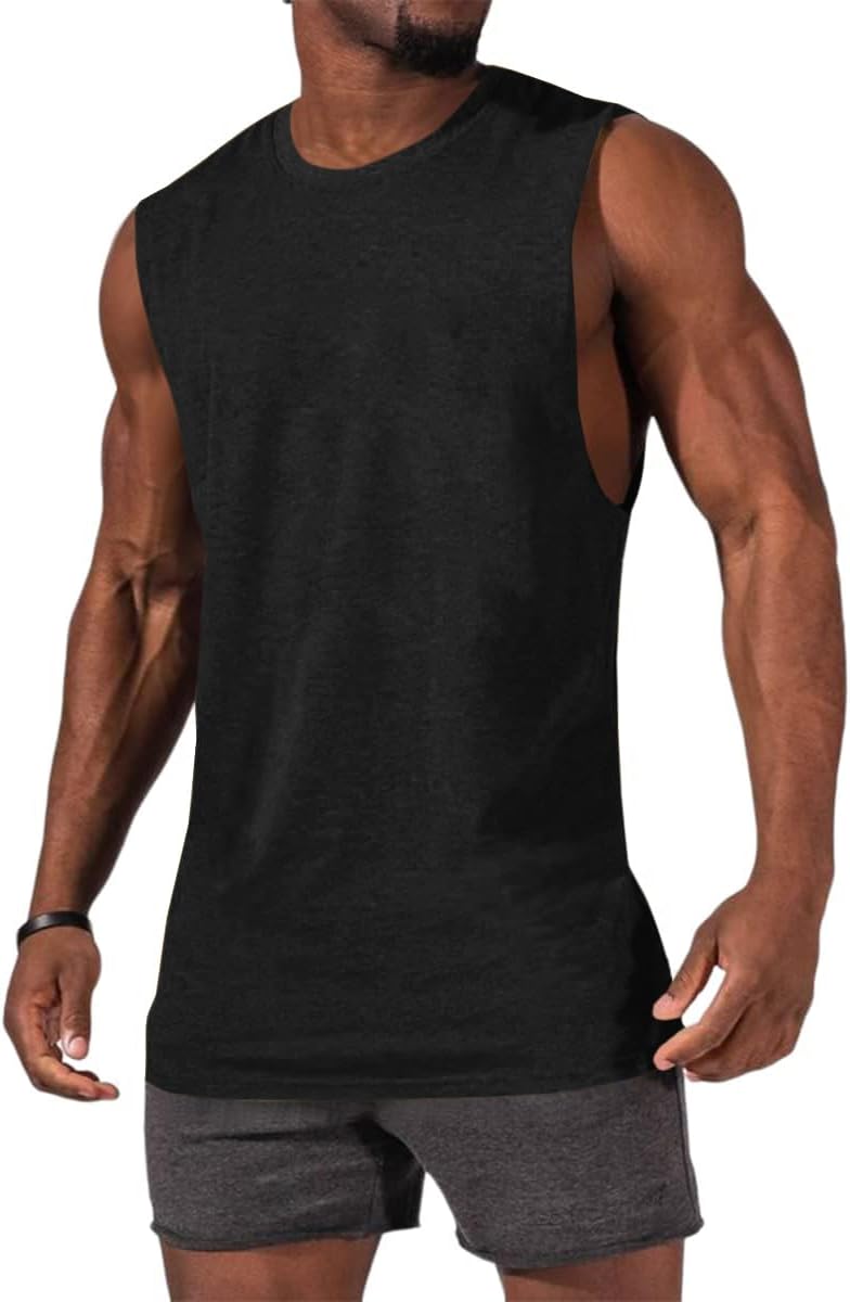 Men's Sleeveless Tank Tops Crewneck Solid Loose Fit Shirt