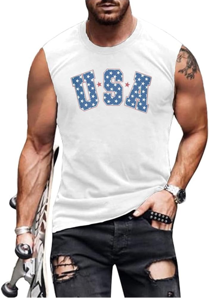 American Flag Patriotic Tank Tops Muscle Gym Sleeveless Graphic Tee Tops