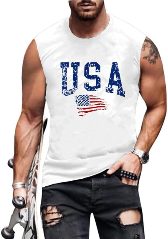4th of July American Flag Patriotic Tank Top Shirts for Men