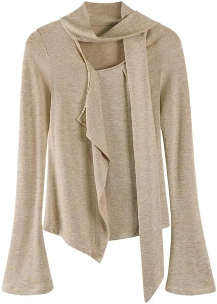 Women's Asymmetric Knit Ruffle Top T-shirt
