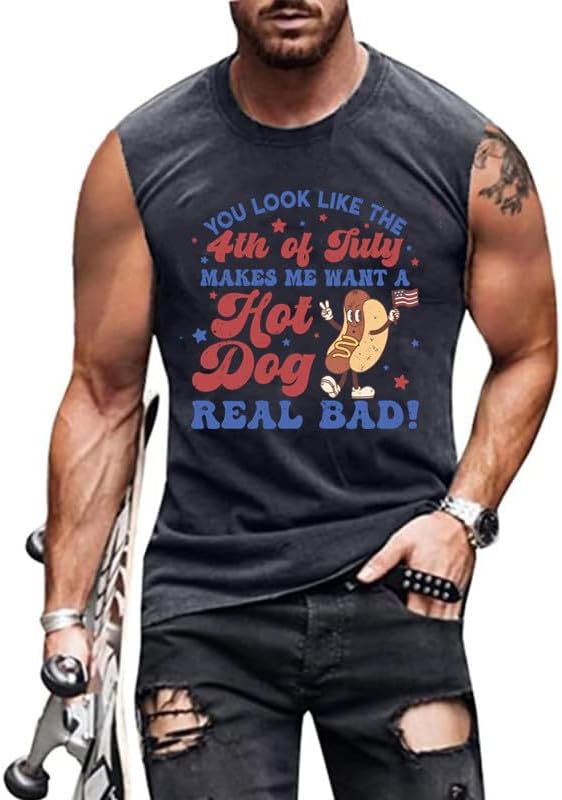 4th of July American Flag Patriotic Tank Top Shirts for Men