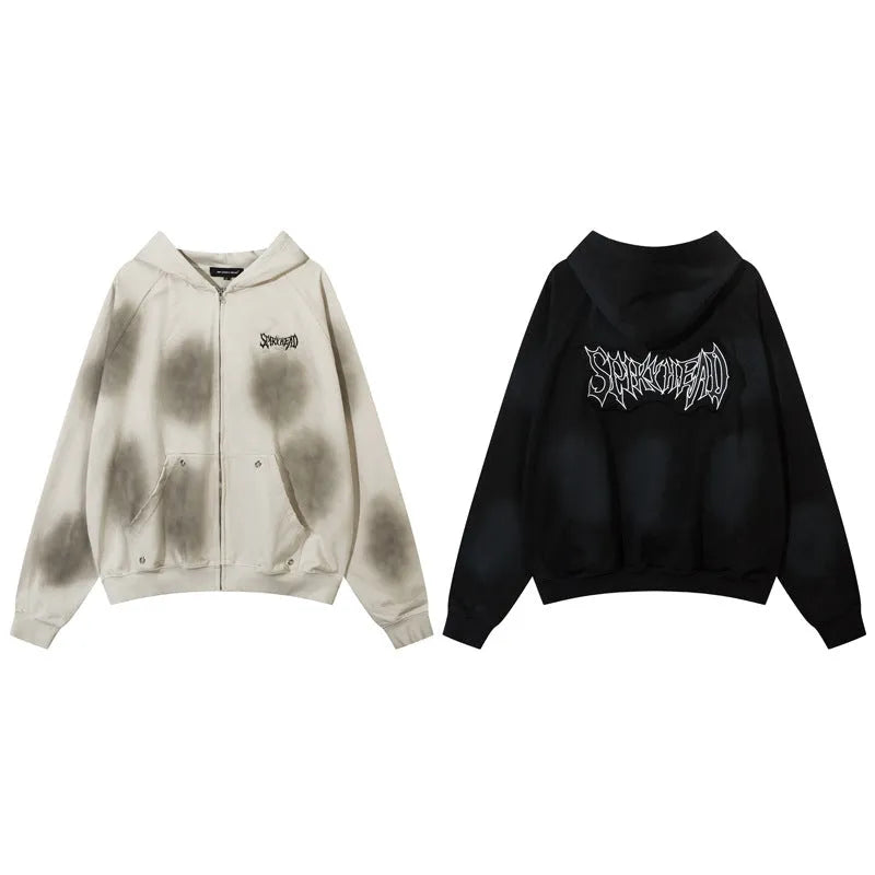 Spray-painted Dotted Old Hoodie for Men