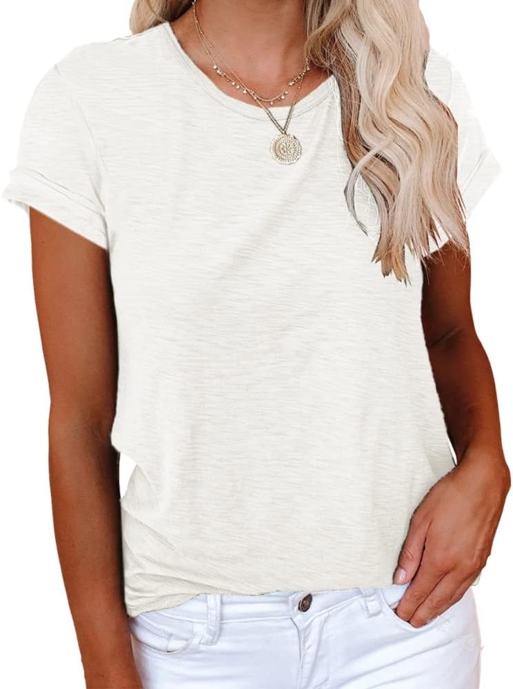 Women's Short Sleeve Shirts Crewneck Loose Casual Summer Basic Tees Tops