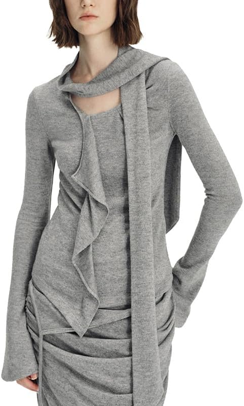 Women's Asymmetric Knit Ruffle Top T-shirt