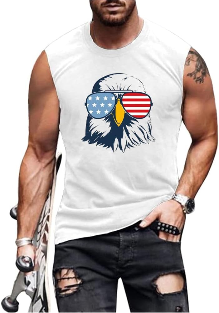 American Flag Patriotic Tank Tops Muscle Gym Sleeveless Graphic Tee Tops