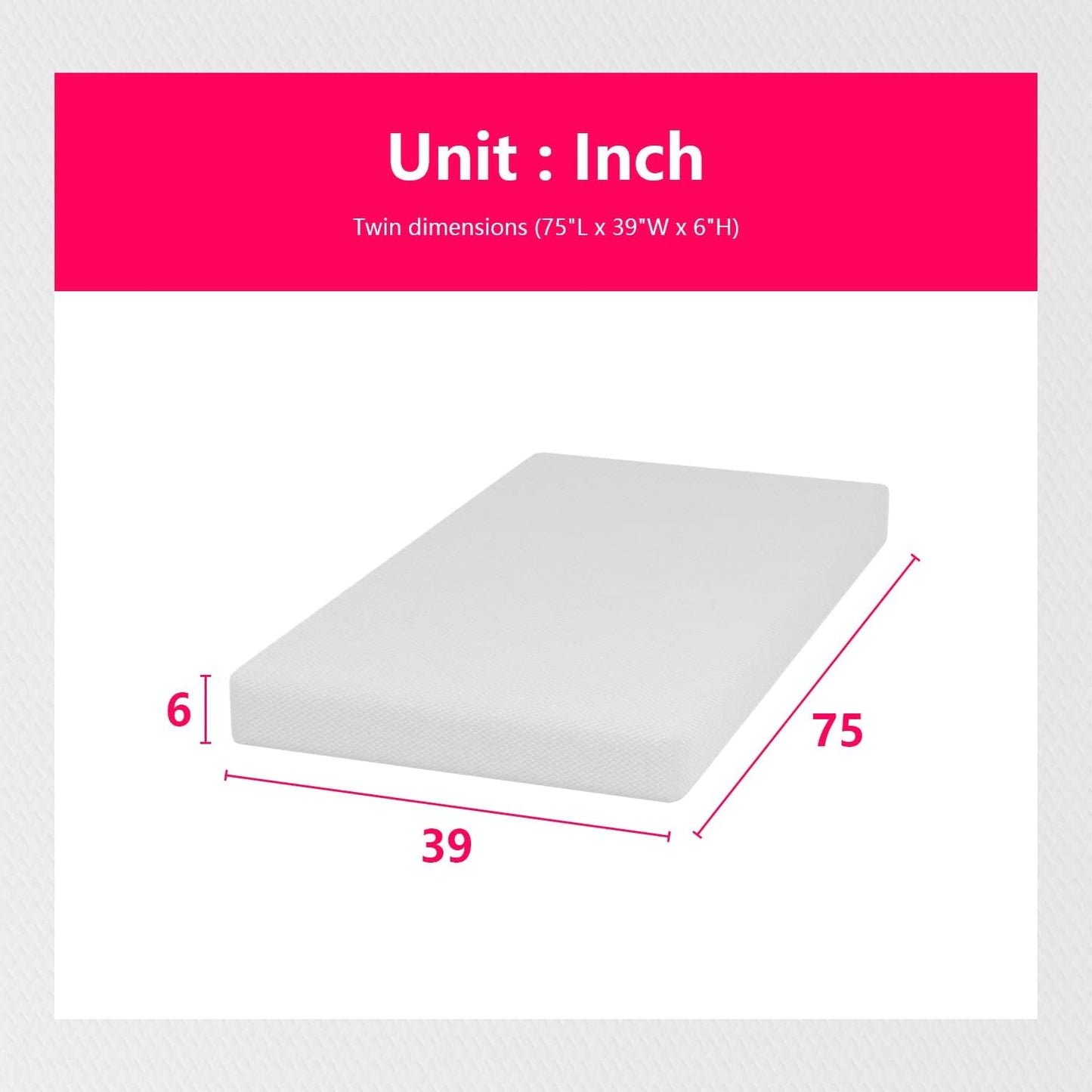 Twin 6 Inch Gel Memory Foam Mattress in a Box Medium Firm
