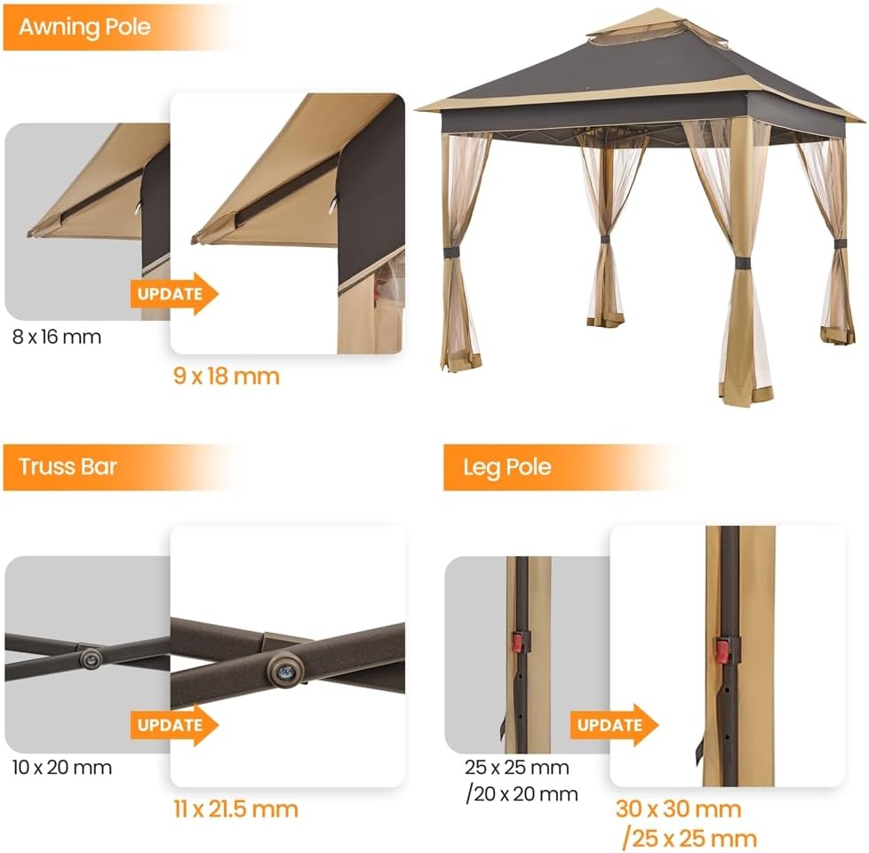 11x11 Pop Up Gazebo Canopy Tent with Mesh Netting and Sandbags