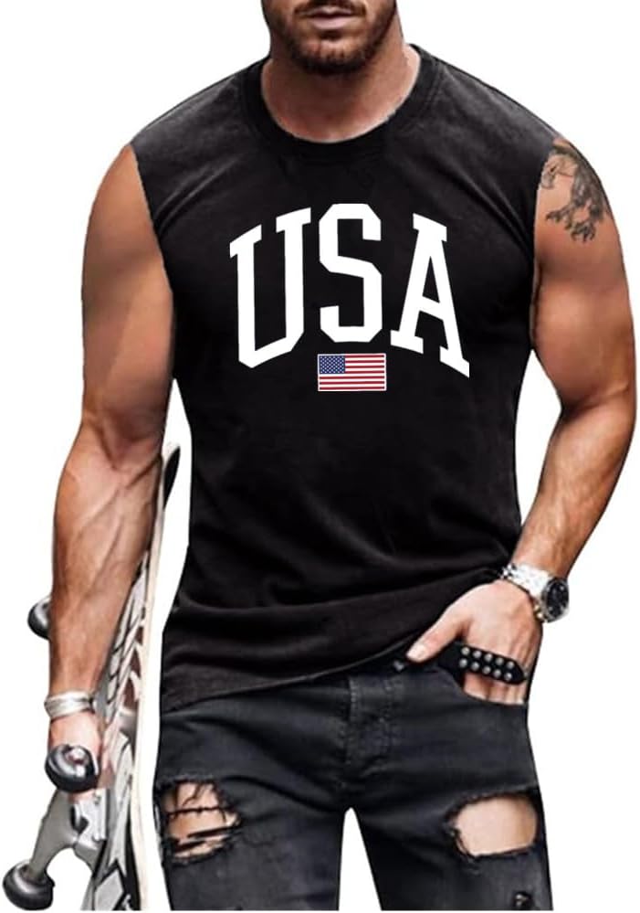 American Flag Patriotic Tank Tops Muscle Gym Sleeveless Graphic Tee Tops
