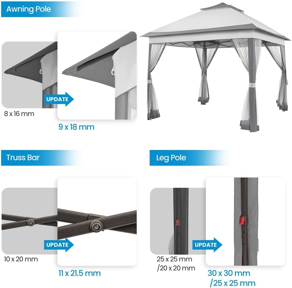 11x11 Pop Up Gazebo Canopy Tent with Mesh Netting and Sandbags