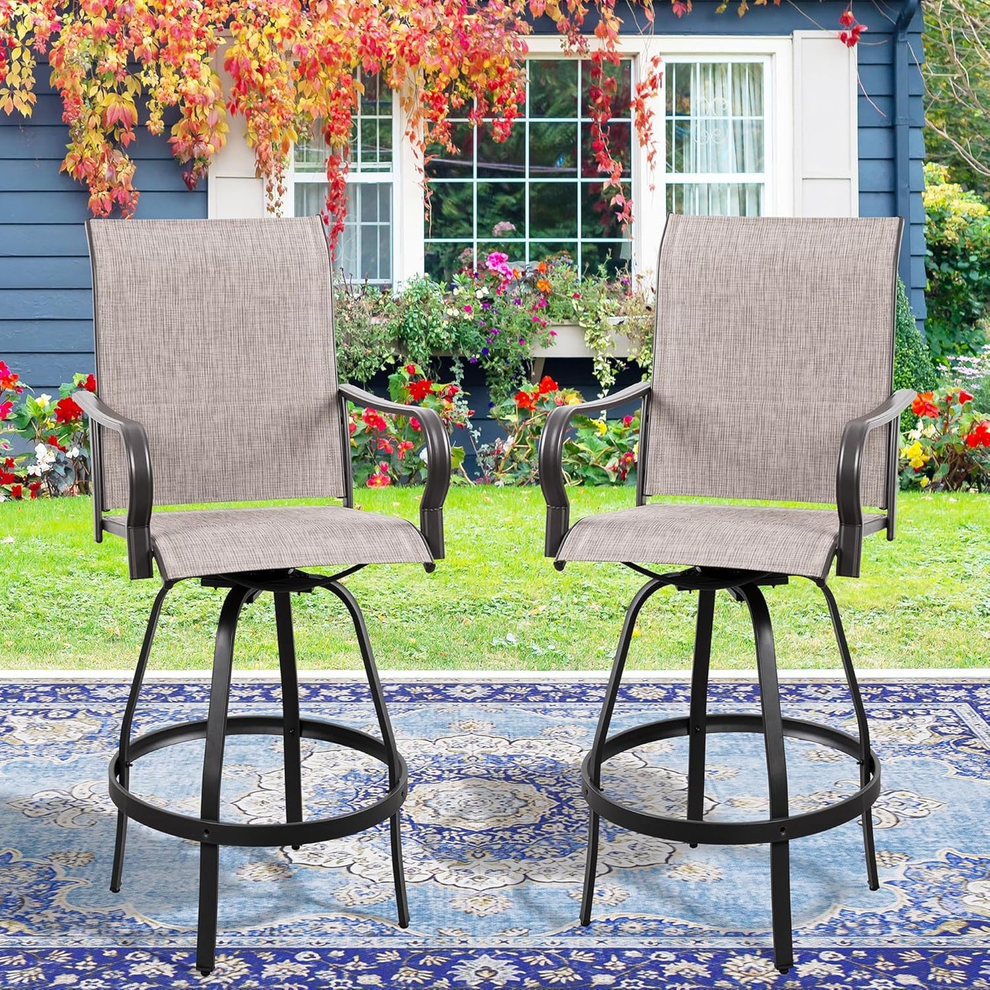2 Piece Outdoor Patio Swivel Bar Chairs
