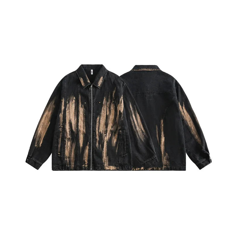 Loose Fit Men's Denim Jacket Dark Cotton Jacket, Party Grunge Rapper