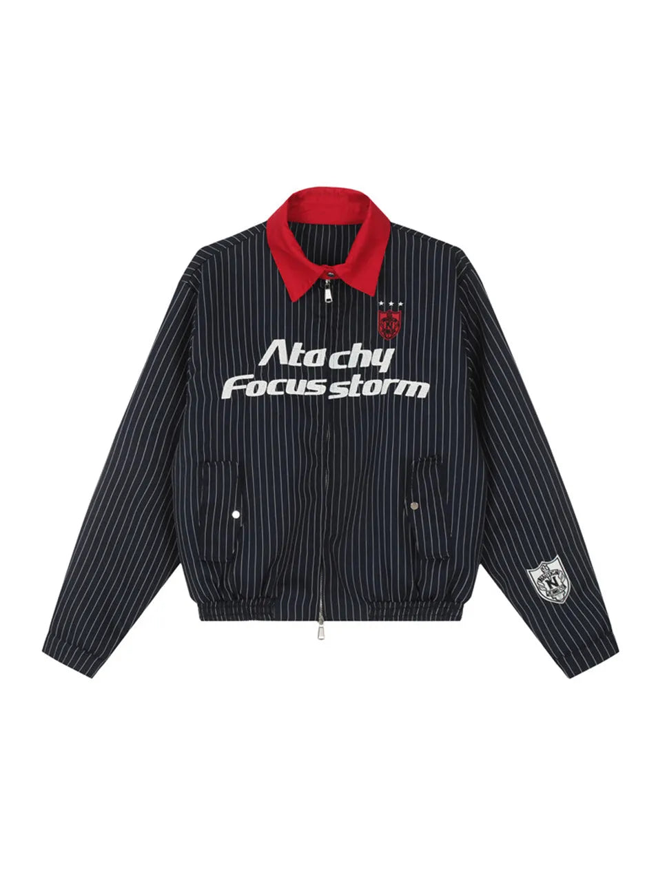 Men's Striped Letter Print Polo Jacket – Stylish & Sporty Outerwear