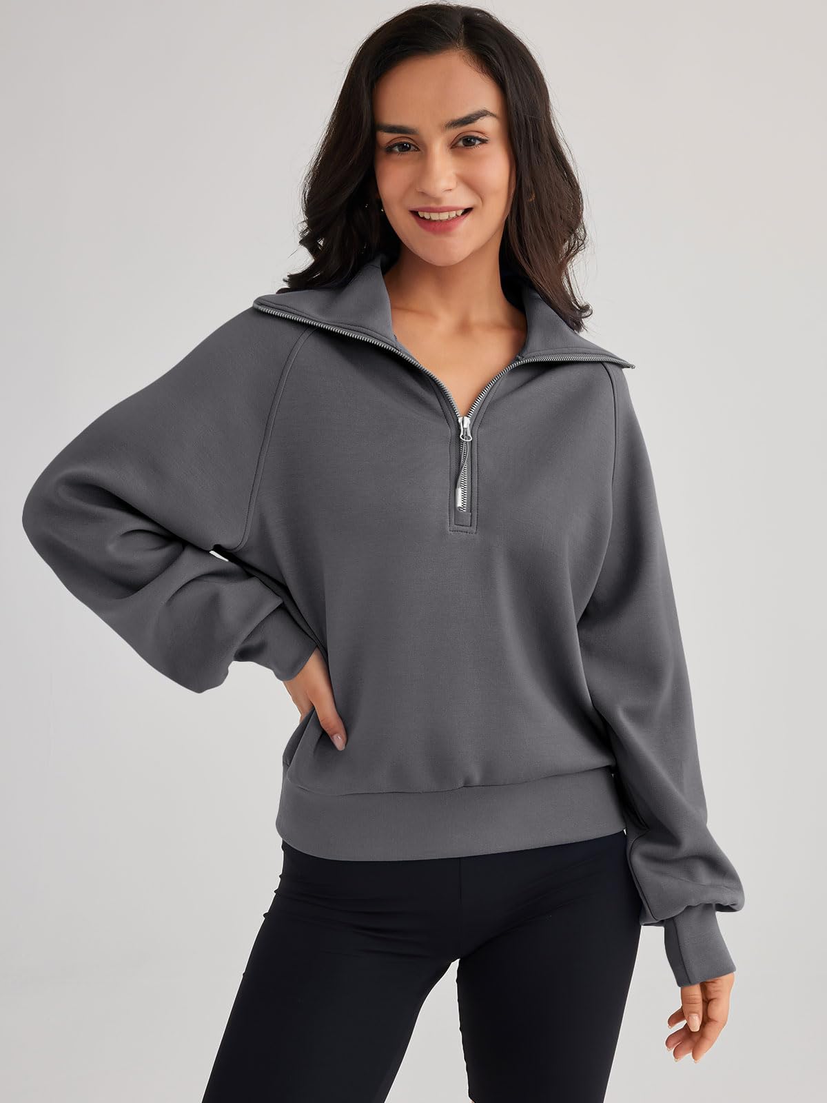 Womens Oversized Sweatshirts Half Zip Pullover Long