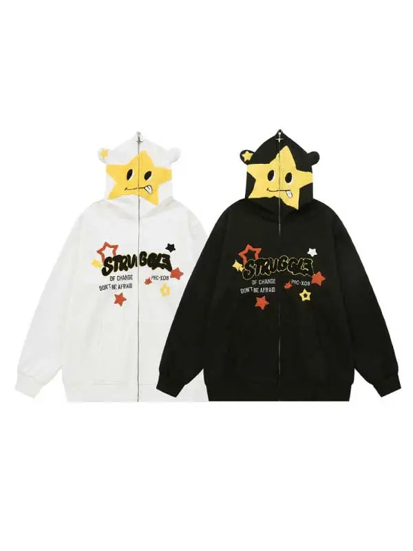 Star Letter Graphic Full Zip-up Hoodie