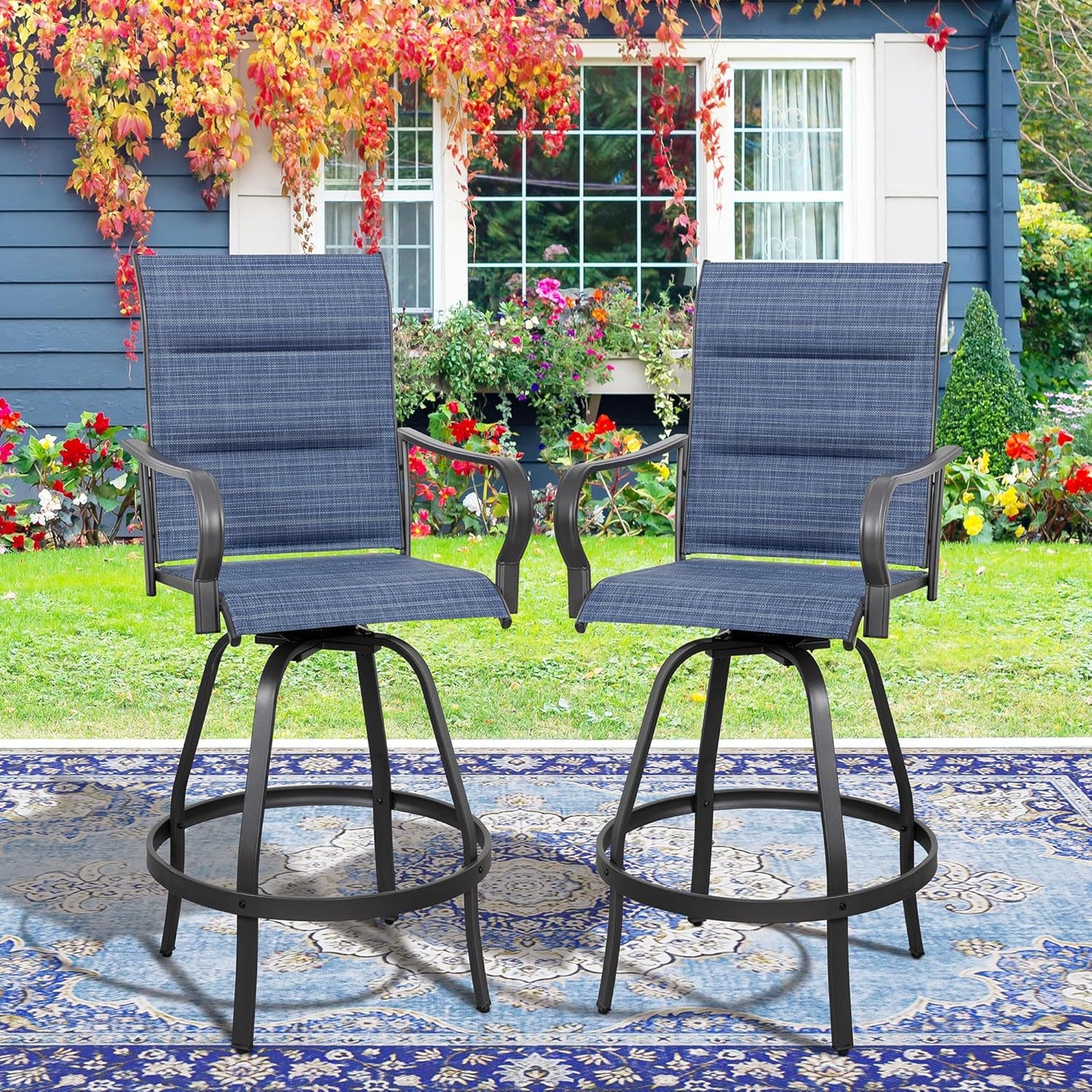 2 Piece Outdoor Patio Swivel Bar Chairs