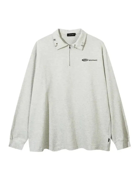 Vintage Polo Neck Hoodie Half Zip Metal Buckle