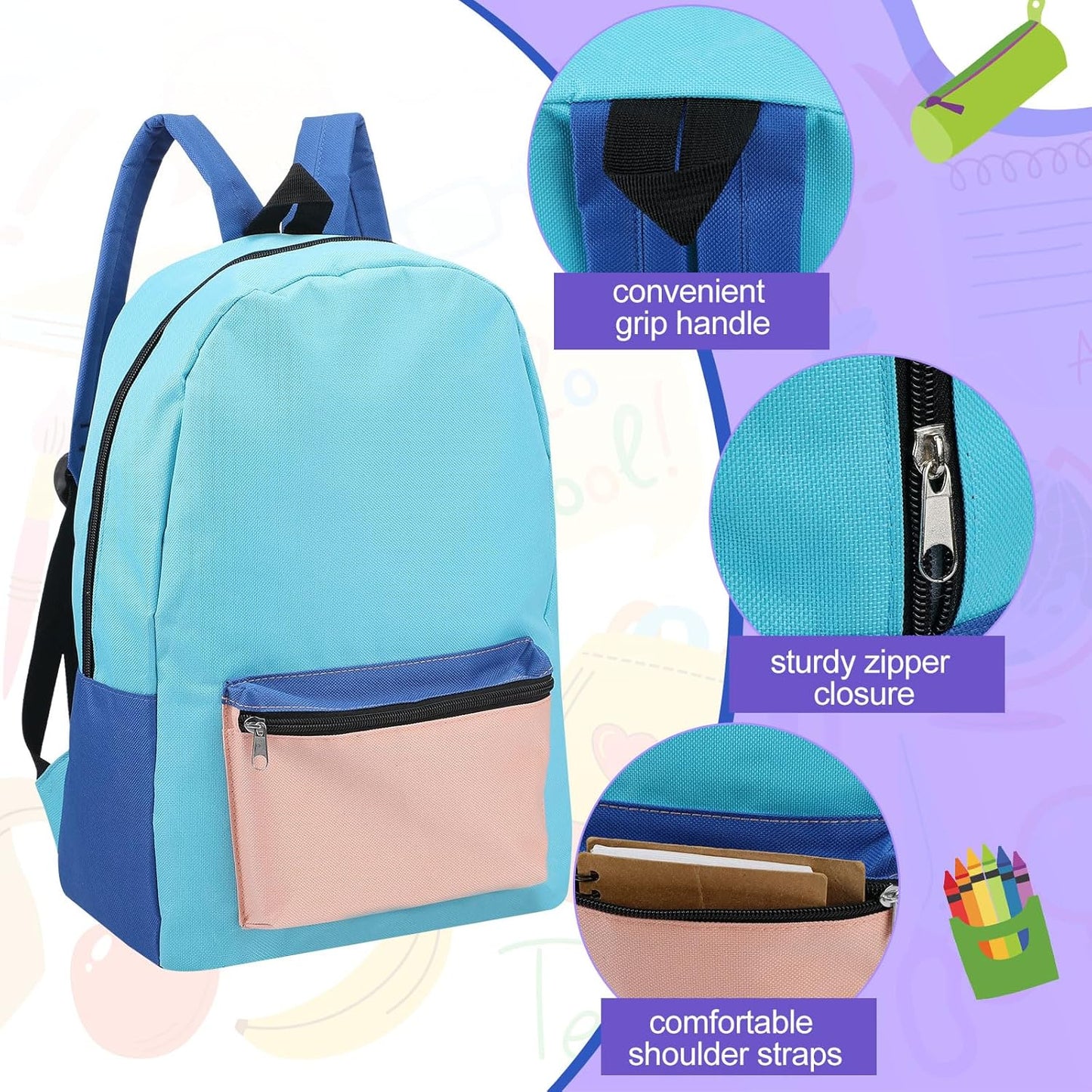24 Pack Backpacks Bulk Backpack for School 17 Inch Bookbags Back
