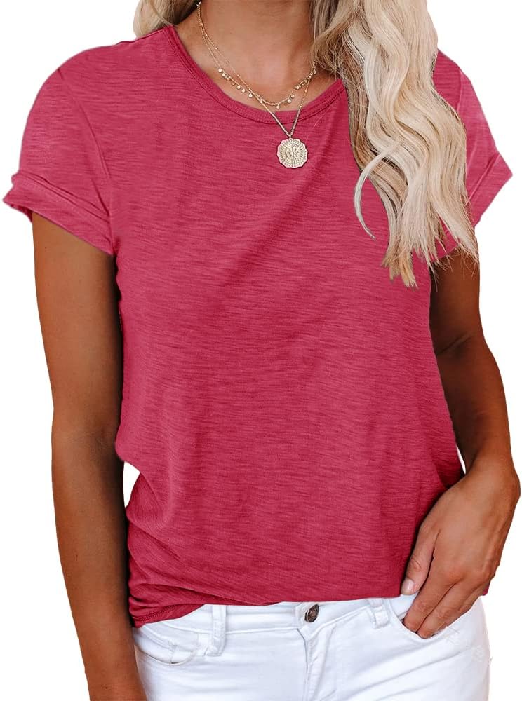 Women's Short Sleeve Shirts Crewneck Loose Casual Summer Basic Tees Tops