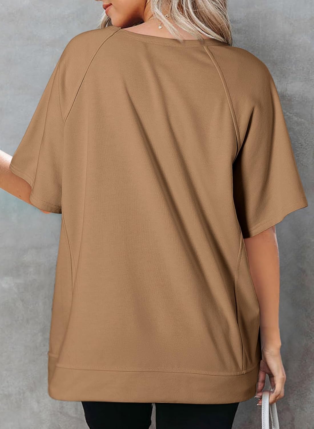 Crewneck Short Sleeve Casual Summer Tops Lightweight Loose High Low Blouse