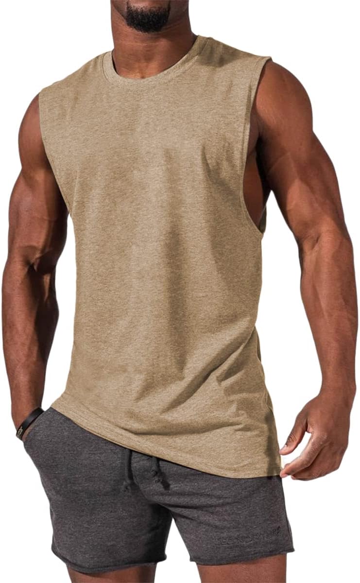 Men's Sleeveless Tank Tops Crewneck Solid Loose Fit Shirt