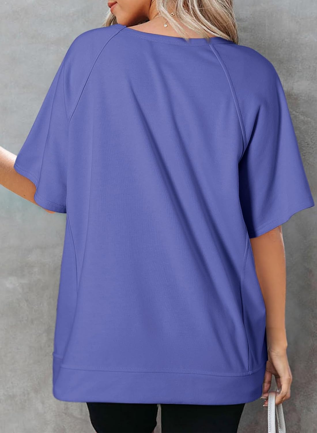 Crewneck Short Sleeve Casual Summer Tops Lightweight Loose High Low Blouse