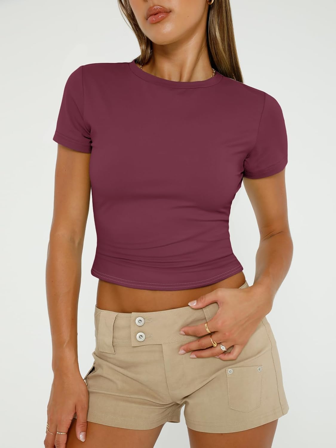 3 Piece Short Sleeve Shirts Basic Going Out Slim Fitted Crop Tops