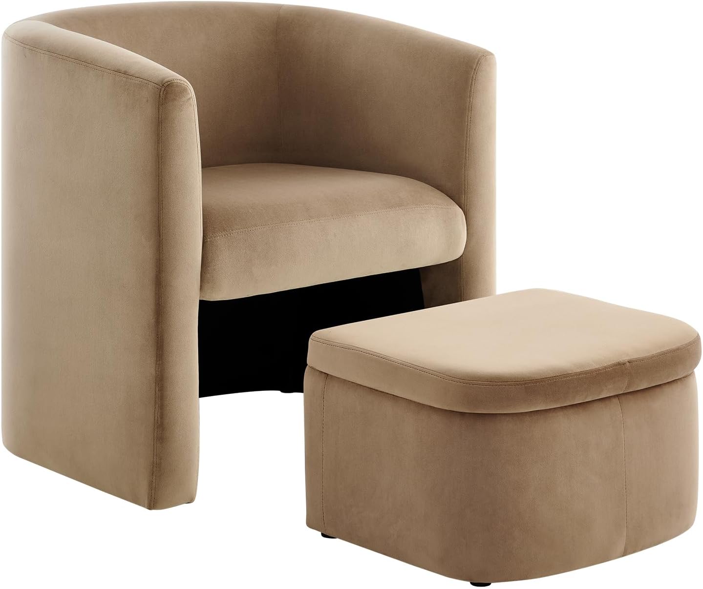 COLAMY Upholstered Velvet Barrel Accent Chair with Storage Ottoman