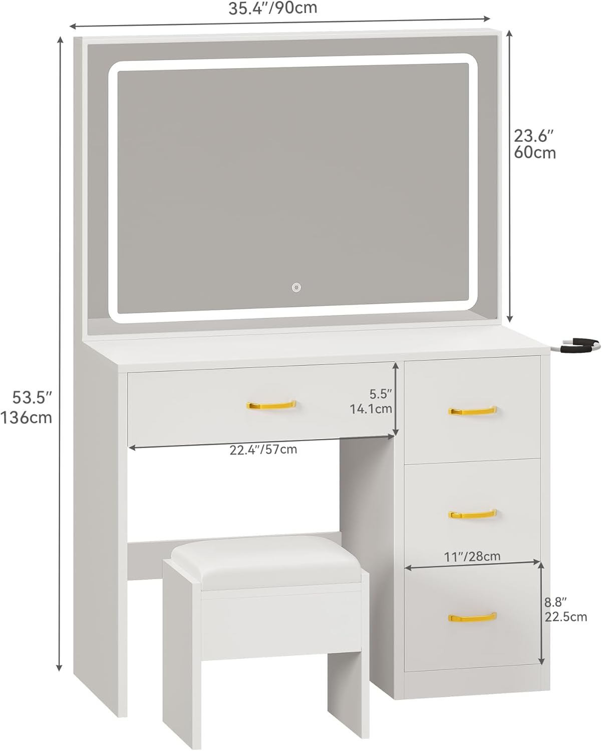 YITAHOME Vanity Desk Set with Large 35" LED Mirror and Lights