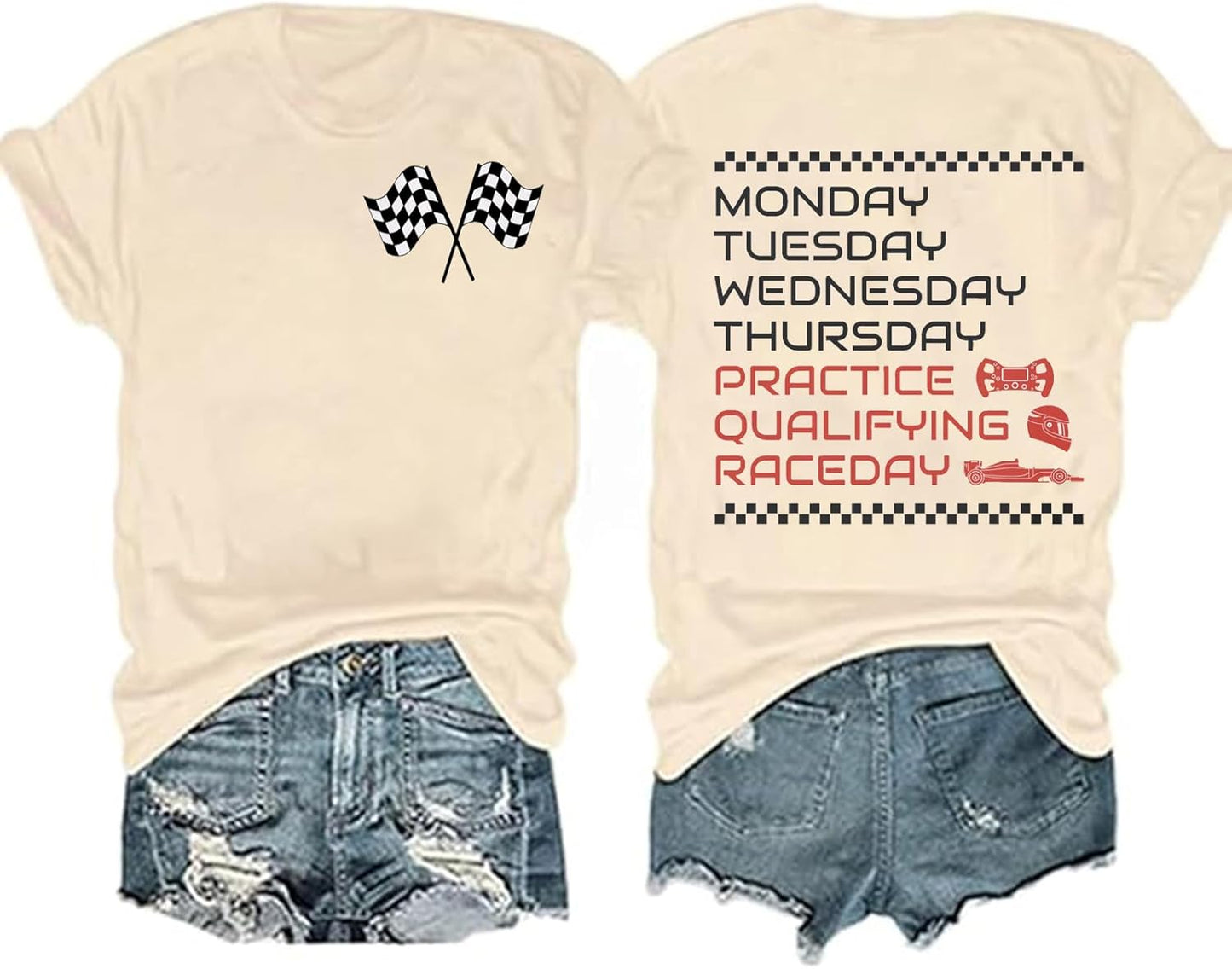 Racing Cars Shirts for Women Checkered Flag Print T-Shirt